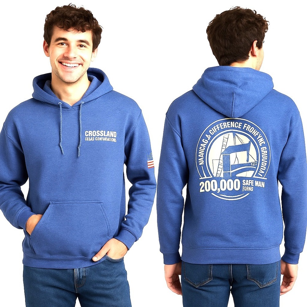 Crossland Heavy Contractors‎ Gildan Hoodie Blue Graphic Pullover Sweatshirt